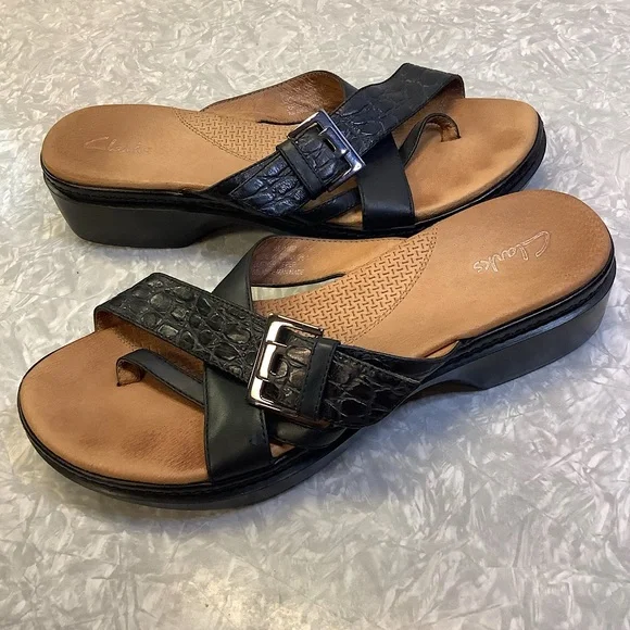Clarks Shoes Clarks Womens Strappy Croc Embossed Buckle Slipon